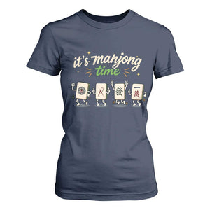 Its Mahjong Time T Shirt For Women Funny Cartoon Mahjong Tiles Gathering Game Night TS10 Navy Print Your Wear