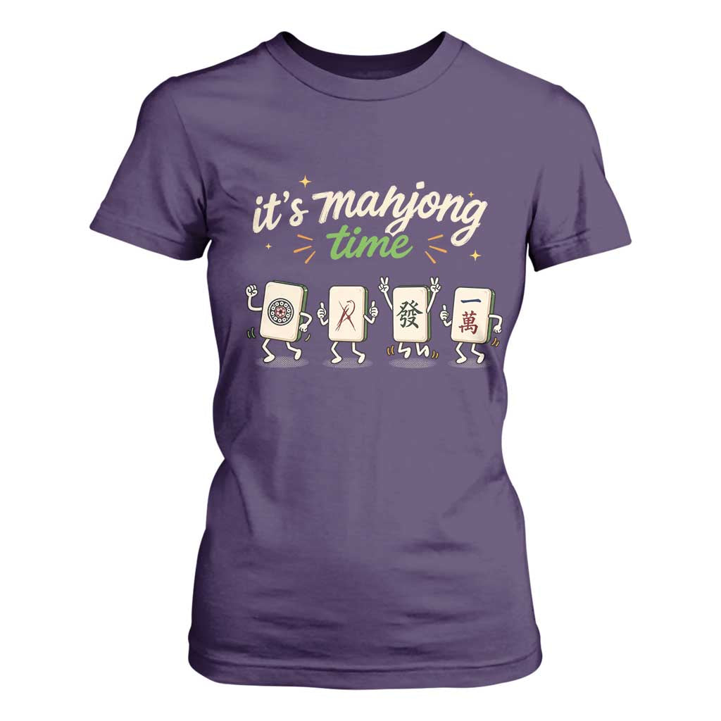 Its Mahjong Time T Shirt For Women Funny Cartoon Mahjong Tiles Gathering Game Night TS10 Purple Print Your Wear