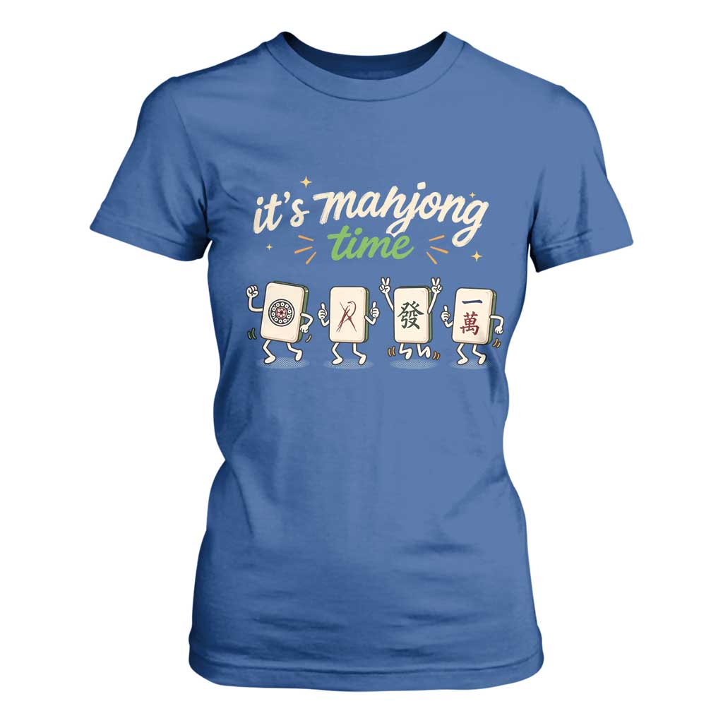 Its Mahjong Time T Shirt For Women Funny Cartoon Mahjong Tiles Gathering Game Night TS10 Royal Blue Print Your Wear