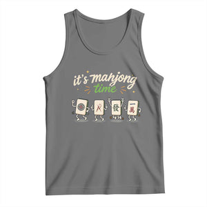 Its Mahjong Time Tank Top Funny Cartoon Mahjong Tiles Gathering Game Night TS10 Black Heather Print Your Wear
