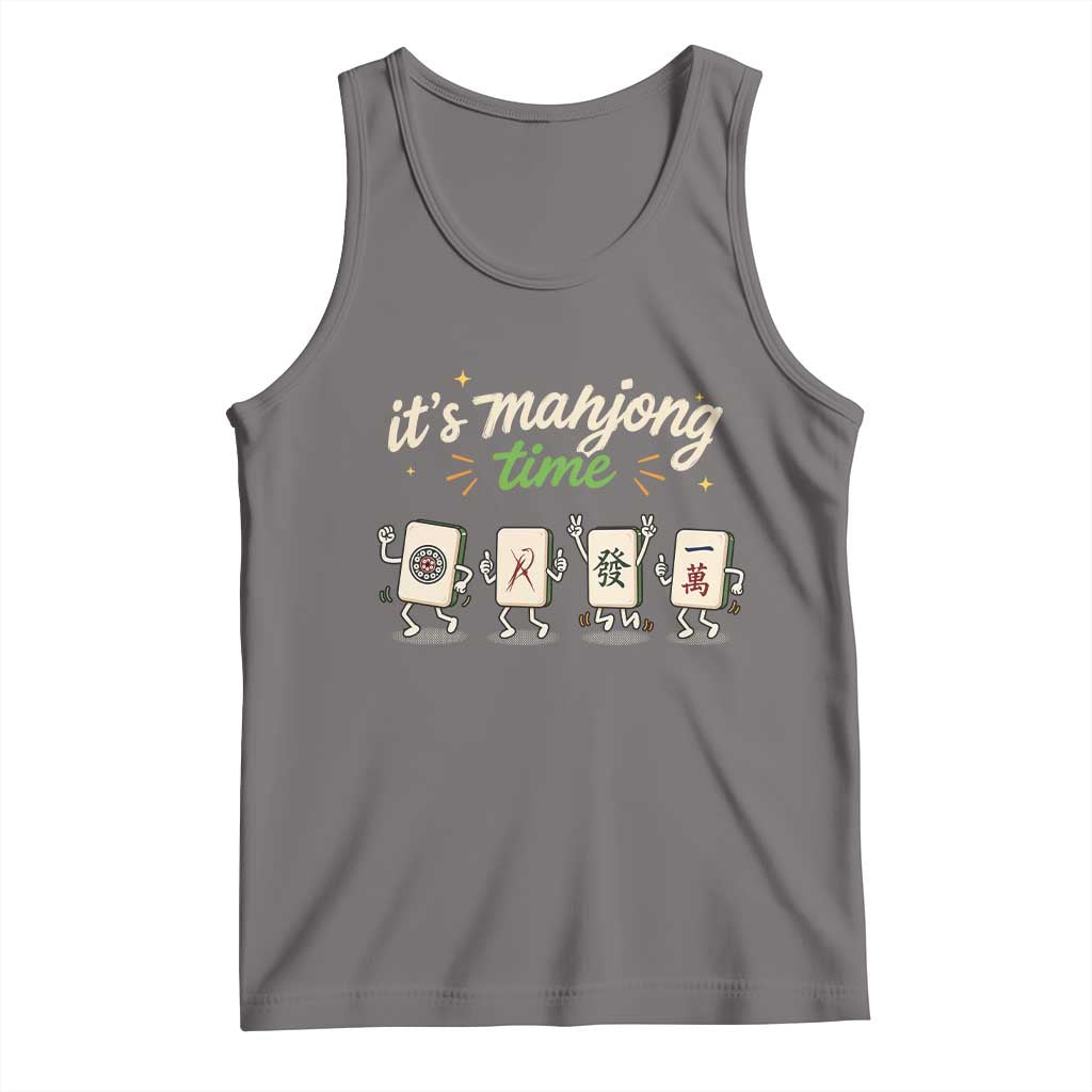 Its Mahjong Time Tank Top Funny Cartoon Mahjong Tiles Gathering Game Night TS10 Deep Heather Print Your Wear