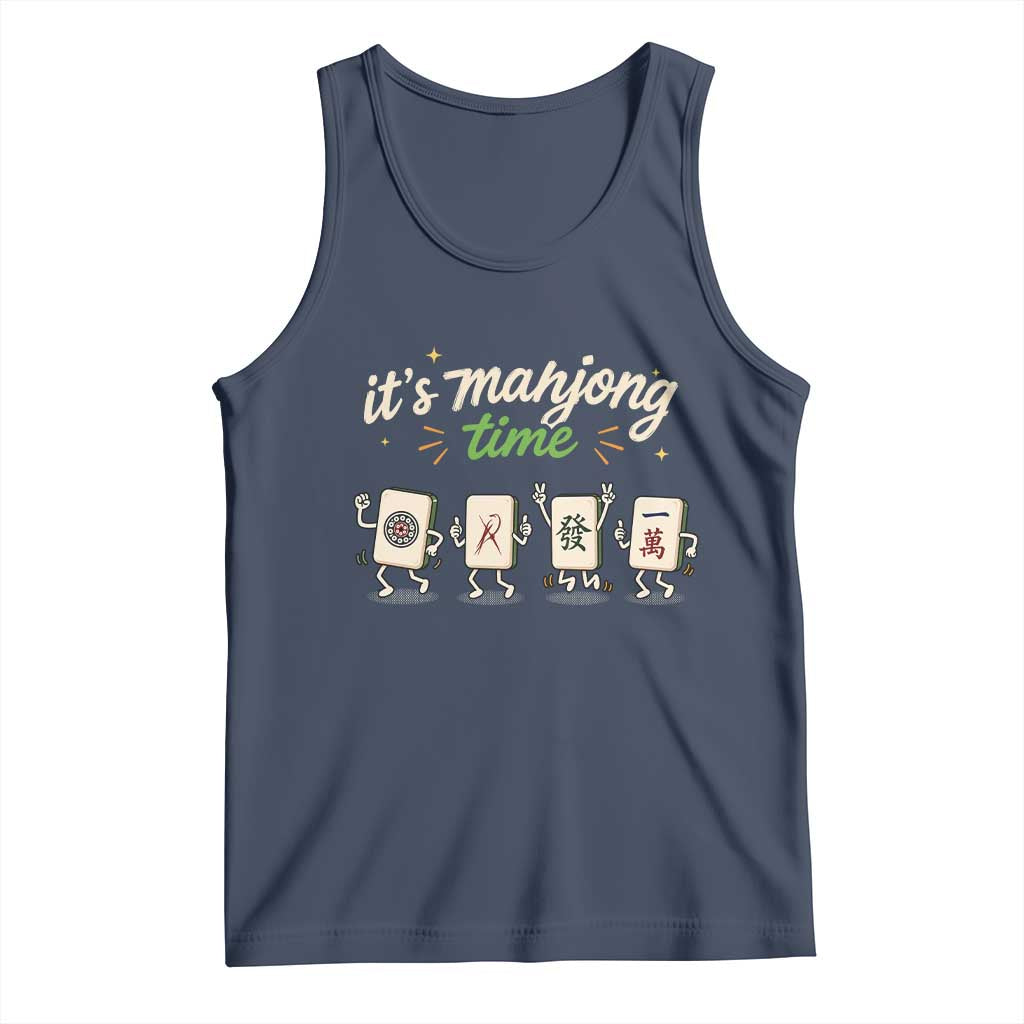 Its Mahjong Time Tank Top Funny Cartoon Mahjong Tiles Gathering Game Night TS10 Navy Print Your Wear