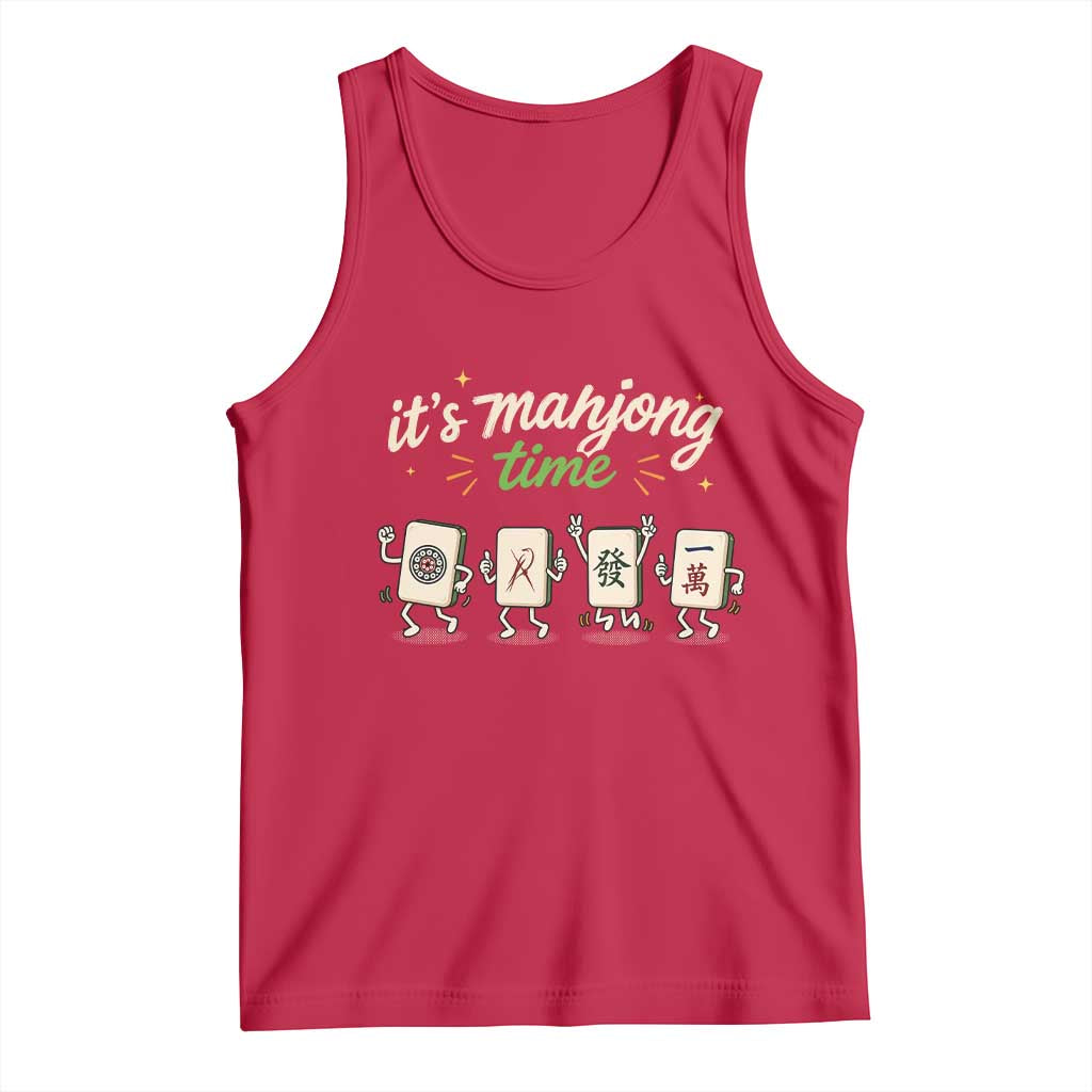 Its Mahjong Time Tank Top Funny Cartoon Mahjong Tiles Gathering Game Night TS10 Red Print Your Wear