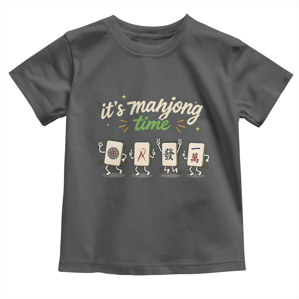 Its Mahjong Time Toddler T Shirt Funny Cartoon Mahjong Tiles Gathering Game Night TS10 Dark Heather Print Your Wear