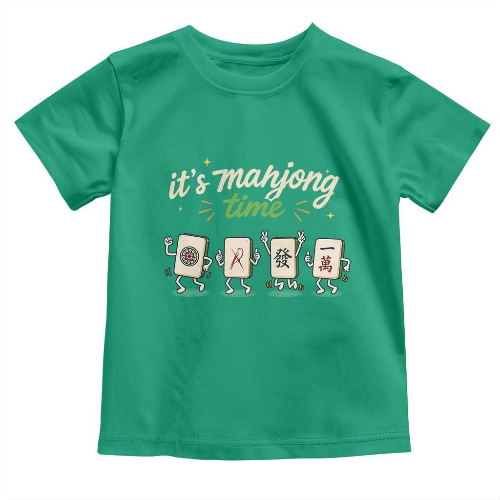 Its Mahjong Time Toddler T Shirt Funny Cartoon Mahjong Tiles Gathering Game Night TS10 Irish Green Print Your Wear
