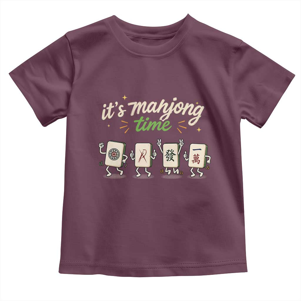 Its Mahjong Time Toddler T Shirt Funny Cartoon Mahjong Tiles Gathering Game Night TS10 Maroon Print Your Wear