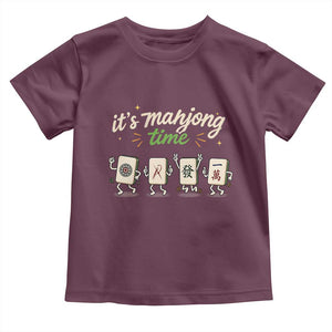 Its Mahjong Time Toddler T Shirt Funny Cartoon Mahjong Tiles Gathering Game Night TS10 Maroon Print Your Wear
