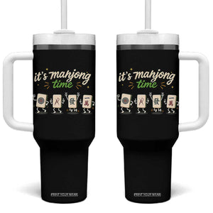 Its Mahjong Time Tumbler With Handle Funny Cartoon Mahjong Tiles Gathering Game Night