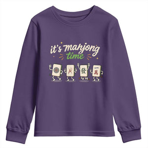 Its Mahjong Time Youth Sweatshirt Funny Cartoon Mahjong Tiles Gathering Game Night TS10 Purple Print Your Wear