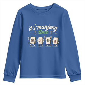 Its Mahjong Time Youth Sweatshirt Funny Cartoon Mahjong Tiles Gathering Game Night TS10 Royal Blue Print Your Wear