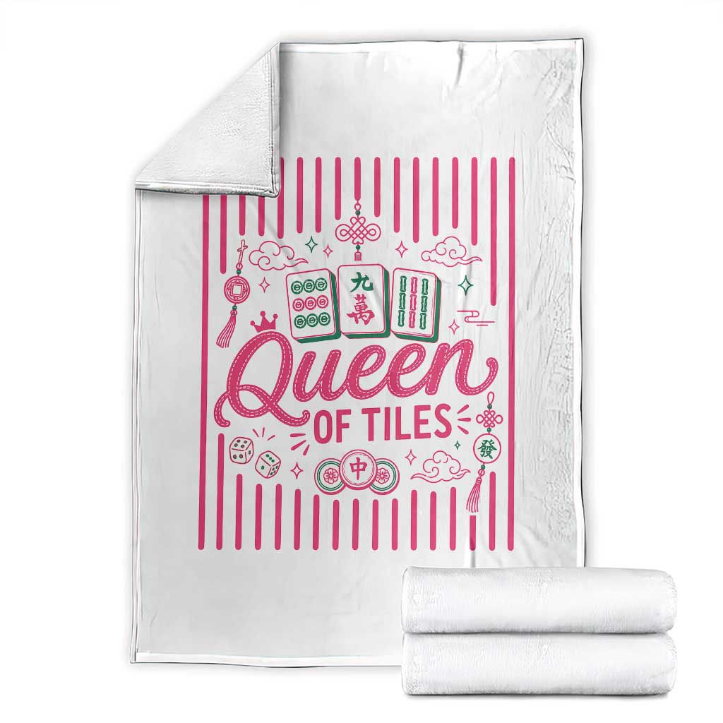 Queen Of Tiles Pink Mahjong Lover Game Night Graphic Throw Blanket TS10 White Print Your Wear