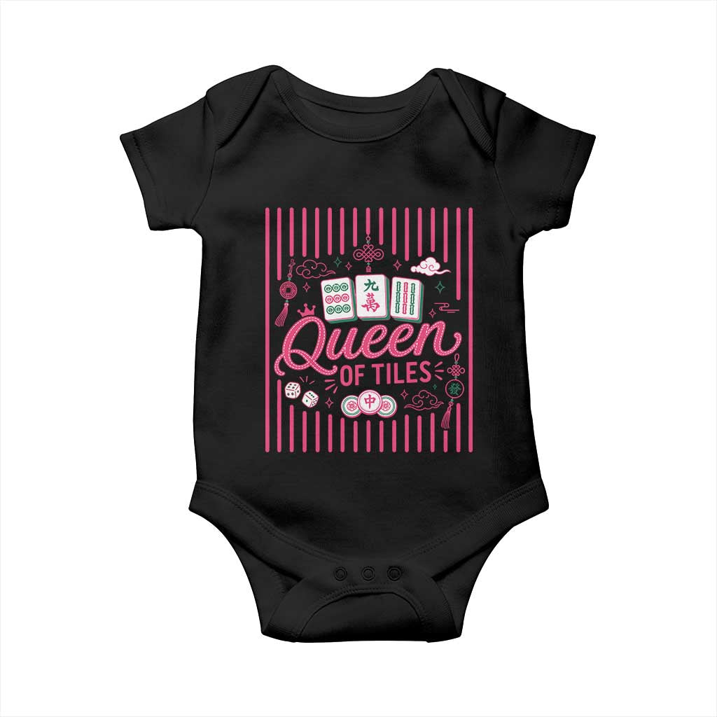 Queen Of Tiles Pink Mahjong Lover Game Night Graphic Baby Onesie