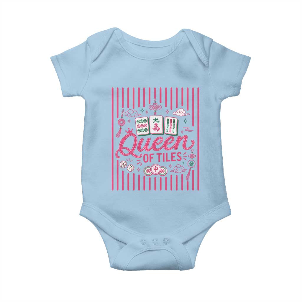 Queen Of Tiles Pink Mahjong Lover Game Night Graphic Baby Onesie