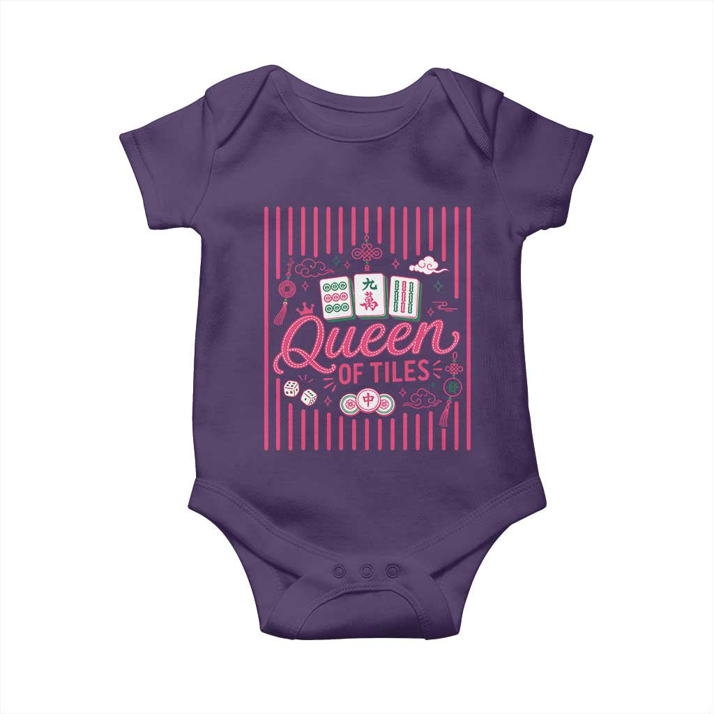 Queen Of Tiles Pink Mahjong Lover Game Night Graphic Baby Onesie