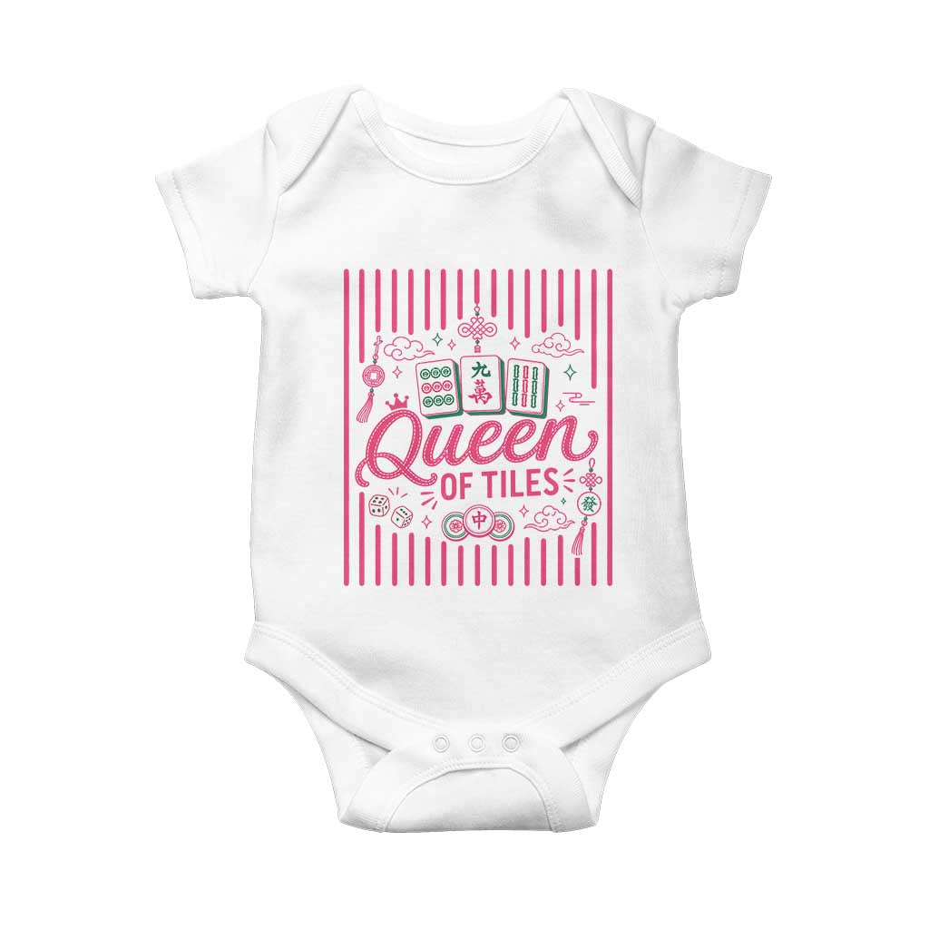 Queen Of Tiles Pink Mahjong Lover Game Night Graphic Baby Onesie TS10 White Print Your Wear