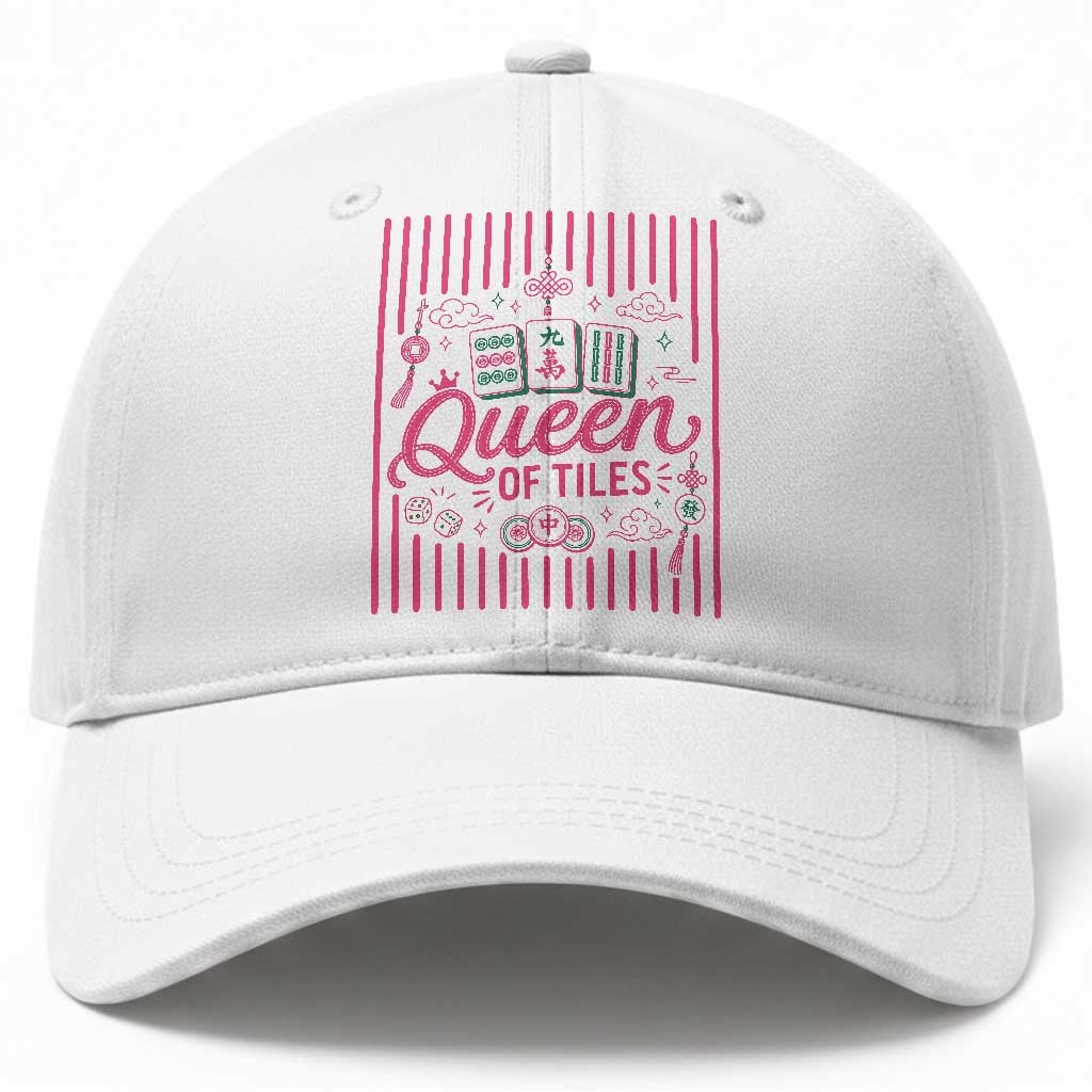Queen Of Tiles Pink Mahjong Lover Game Night Graphic Baseball Cap TS10 Print Your Wear