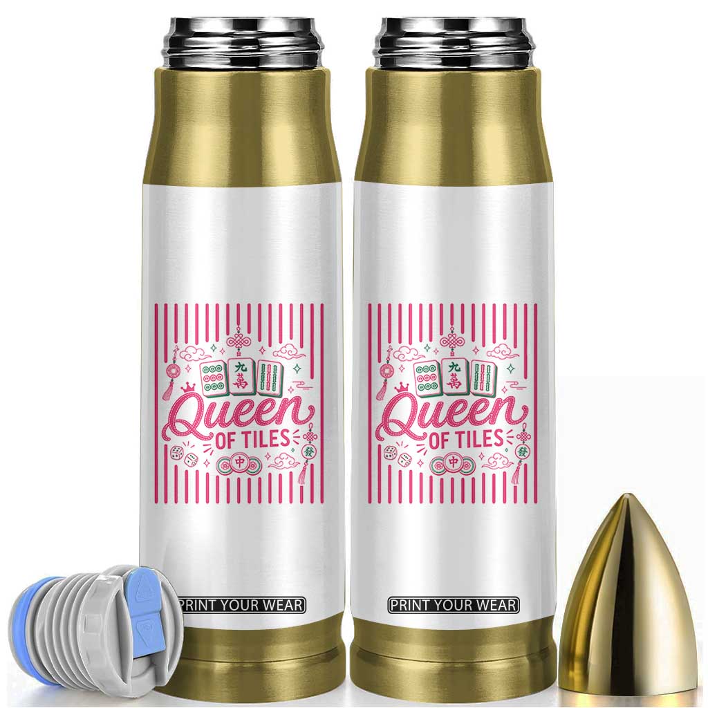 Queen Of Tiles Pink Mahjong Lover Game Night Graphic Bullet Tumbler TS10 White Print Your Wear