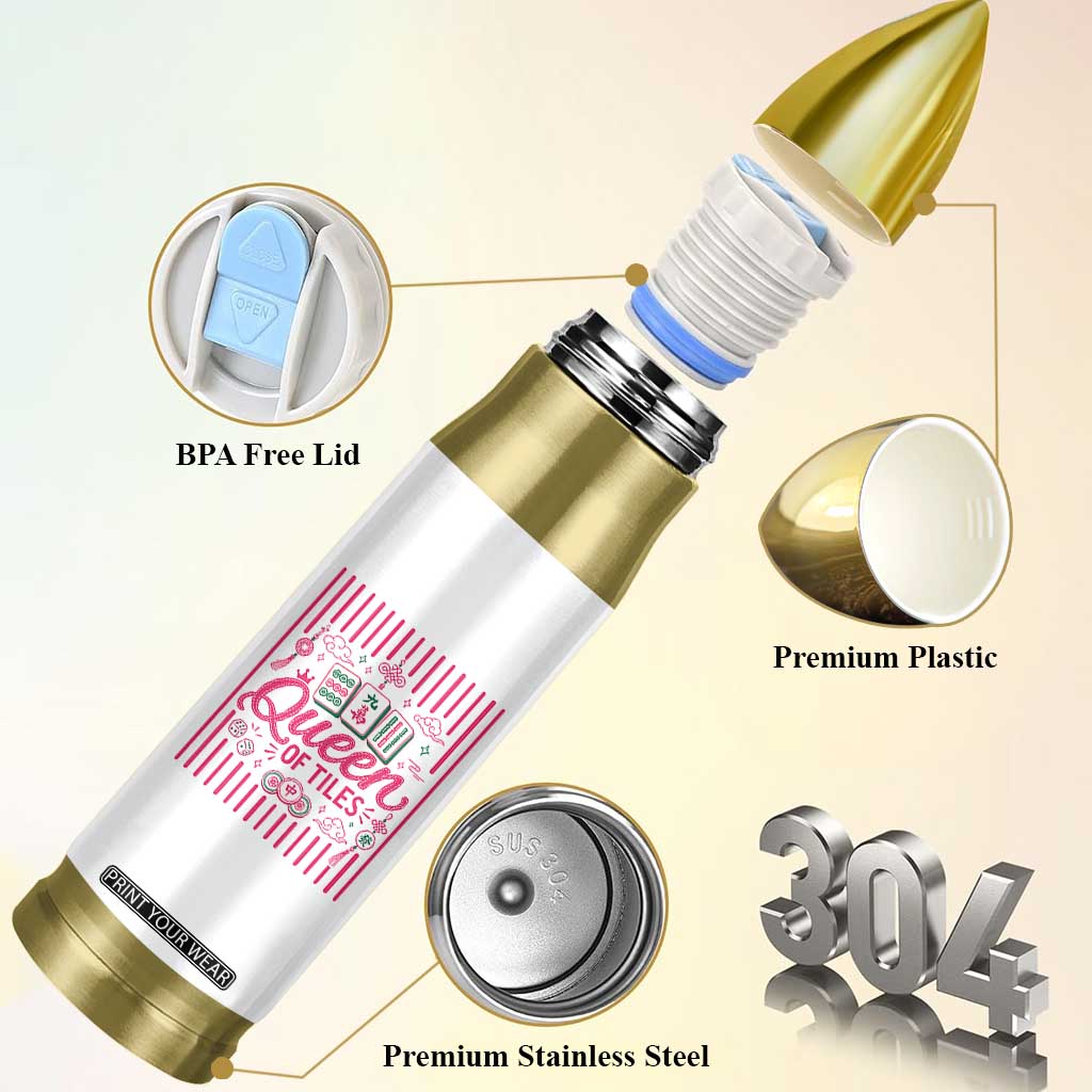 Queen Of Tiles Pink Mahjong Lover Game Night Graphic Bullet Tumbler TS10 Print Your Wear