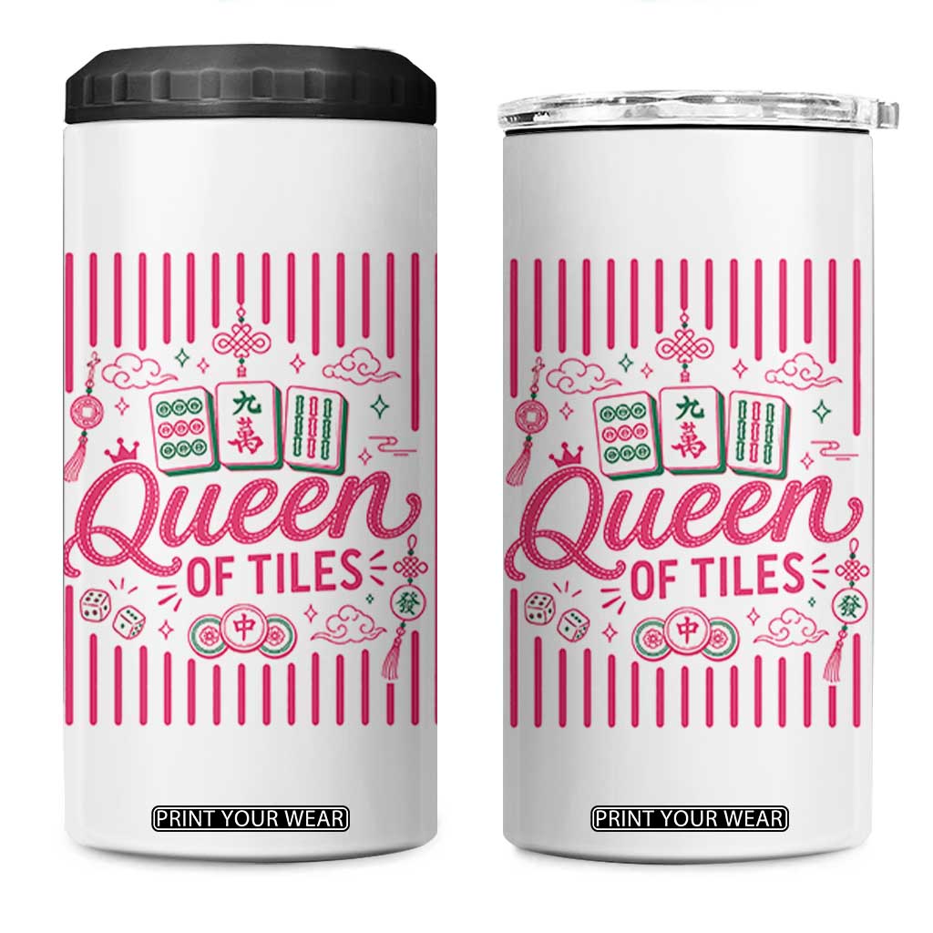 Queen Of Tiles Pink Mahjong Lover Game Night Graphic 4 in 1 Can Cooler Tumbler TS10 One Size: 16 oz White Print Your Wear