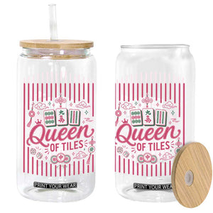 Queen Of Tiles Pink Mahjong Lover Game Night Graphic Glass Can