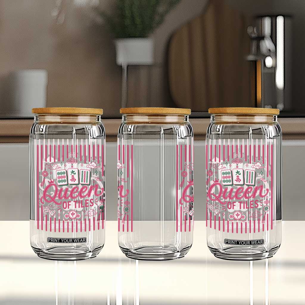 Queen Of Tiles Pink Mahjong Lover Game Night Graphic Glass Can