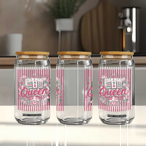 Queen Of Tiles Pink Mahjong Lover Game Night Graphic Glass Can