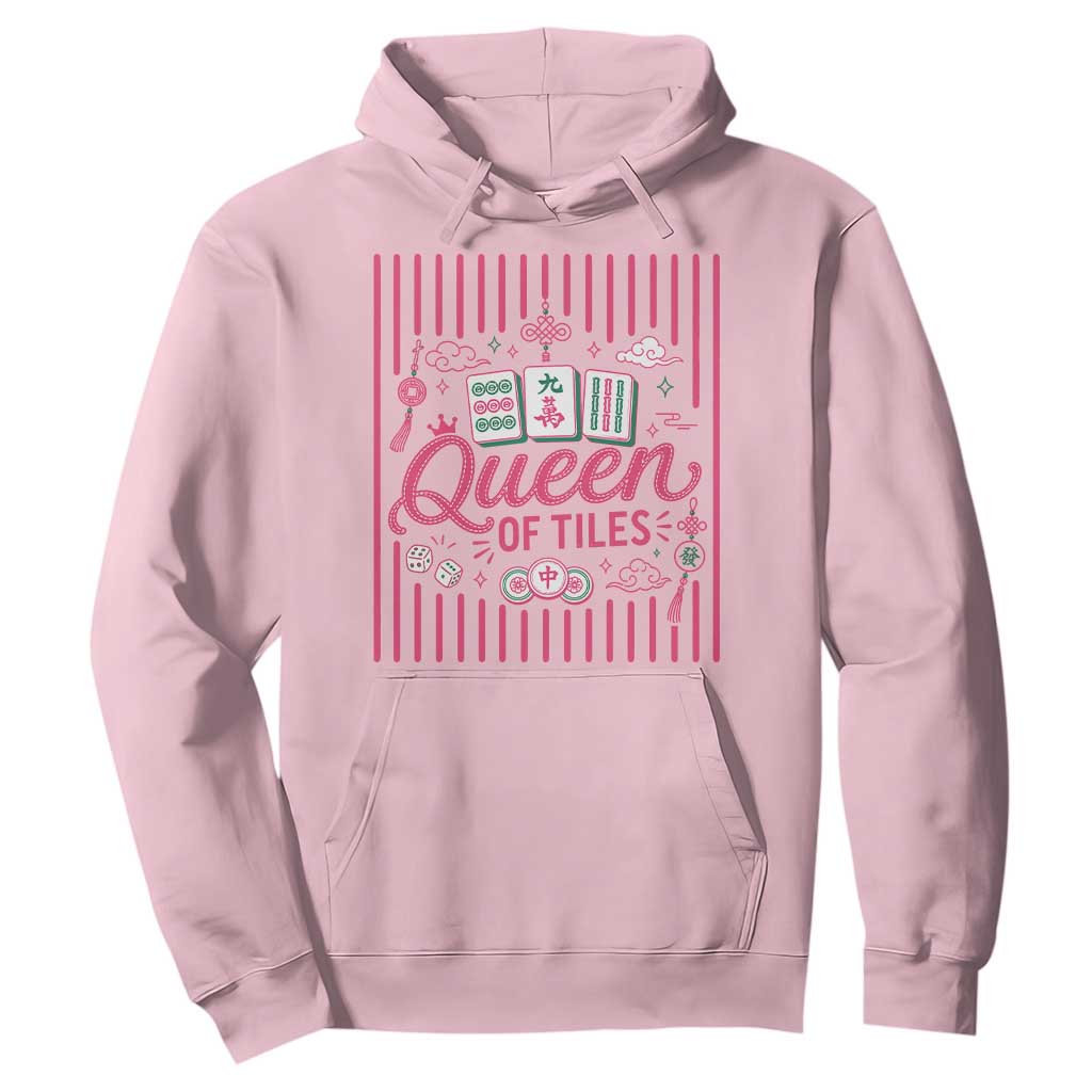 Queen Of Tiles Pink Mahjong Lover Game Night Graphic Hoodie