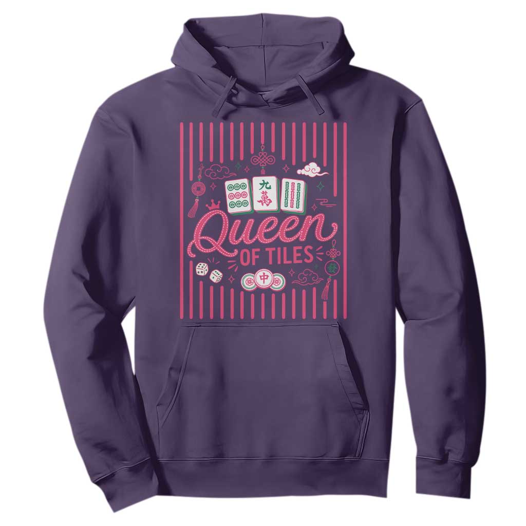 Queen Of Tiles Pink Mahjong Lover Game Night Graphic Hoodie