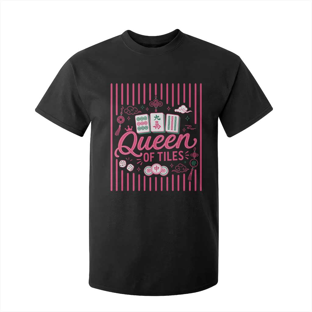 Queen Of Tiles Pink Mahjong Lover Game Night Graphic T Shirt For Kid
