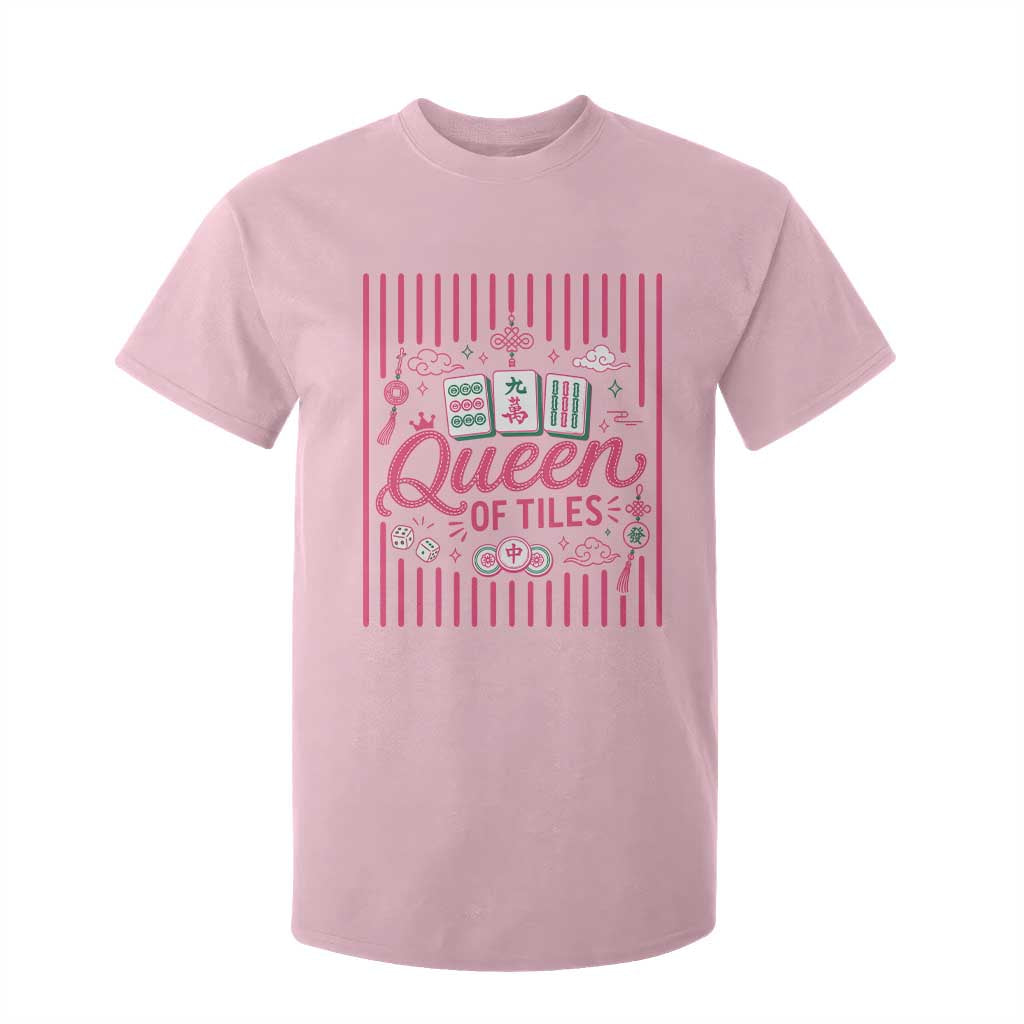 Queen Of Tiles Pink Mahjong Lover Game Night Graphic T Shirt For Kid