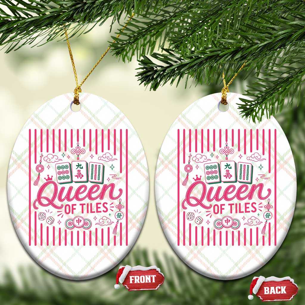 Queen Of Tiles Pink Mahjong Lover Game Night Graphic Ceramic Ornament