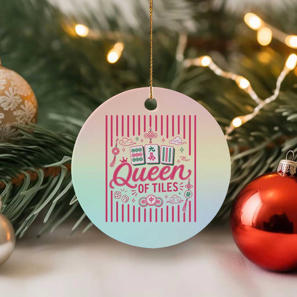 Queen Of Tiles Pink Mahjong Lover Game Night Graphic Ceramic Ornament