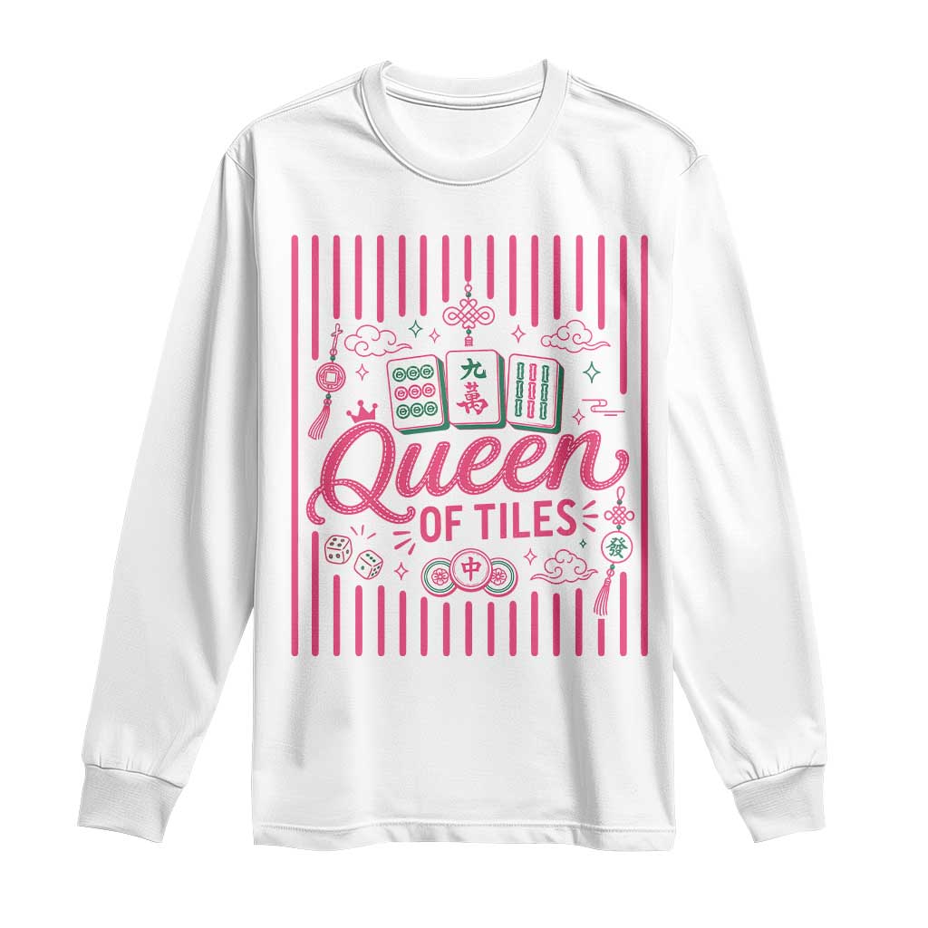 Queen Of Tiles Pink Mahjong Lover Game Night Graphic Long Sleeve Shirt