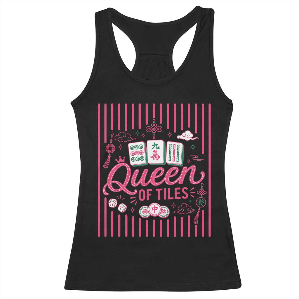 Queen Of Tiles Pink Mahjong Lover Game Night Graphic Racerback Tank Top