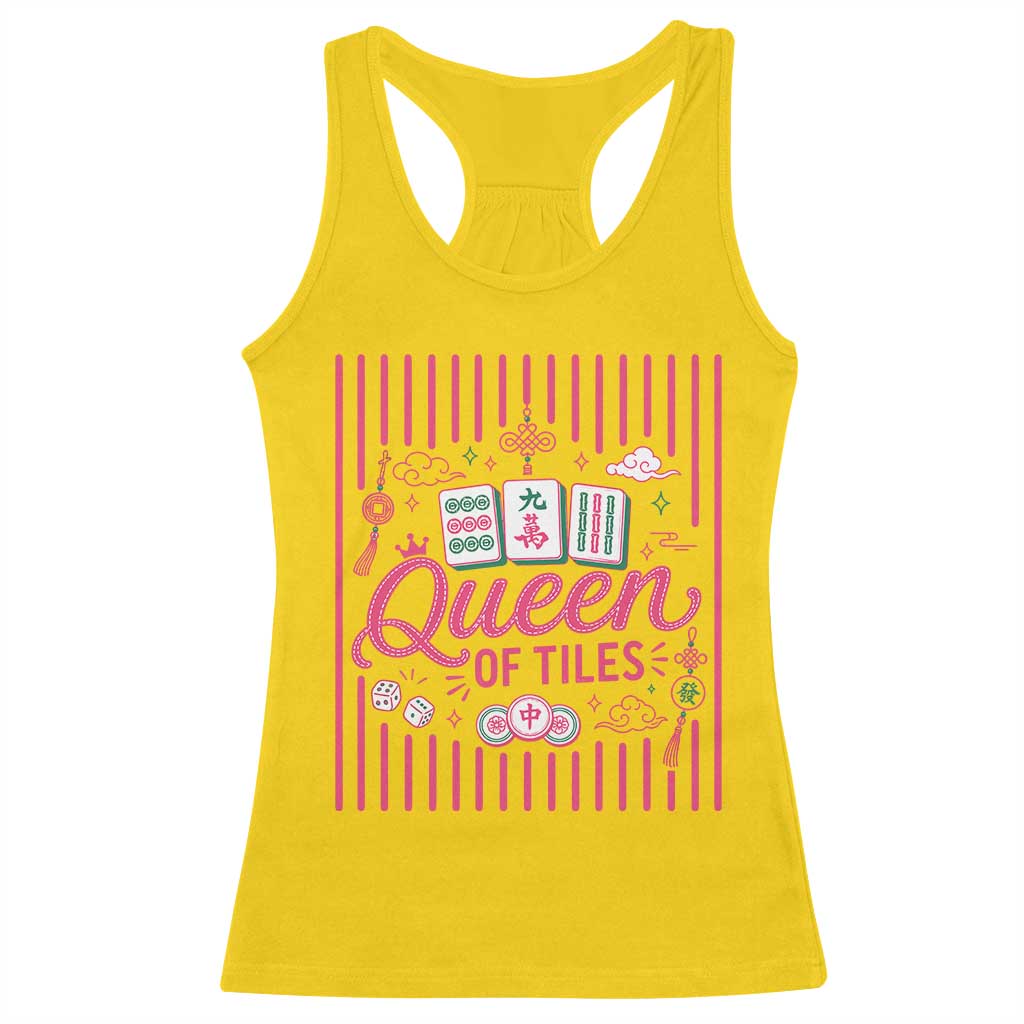 Queen Of Tiles Pink Mahjong Lover Game Night Graphic Racerback Tank Top