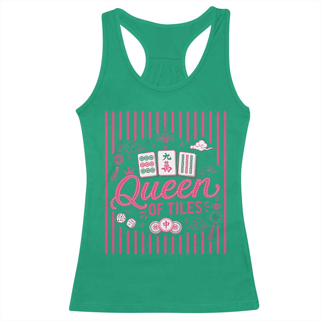 Queen Of Tiles Pink Mahjong Lover Game Night Graphic Racerback Tank Top