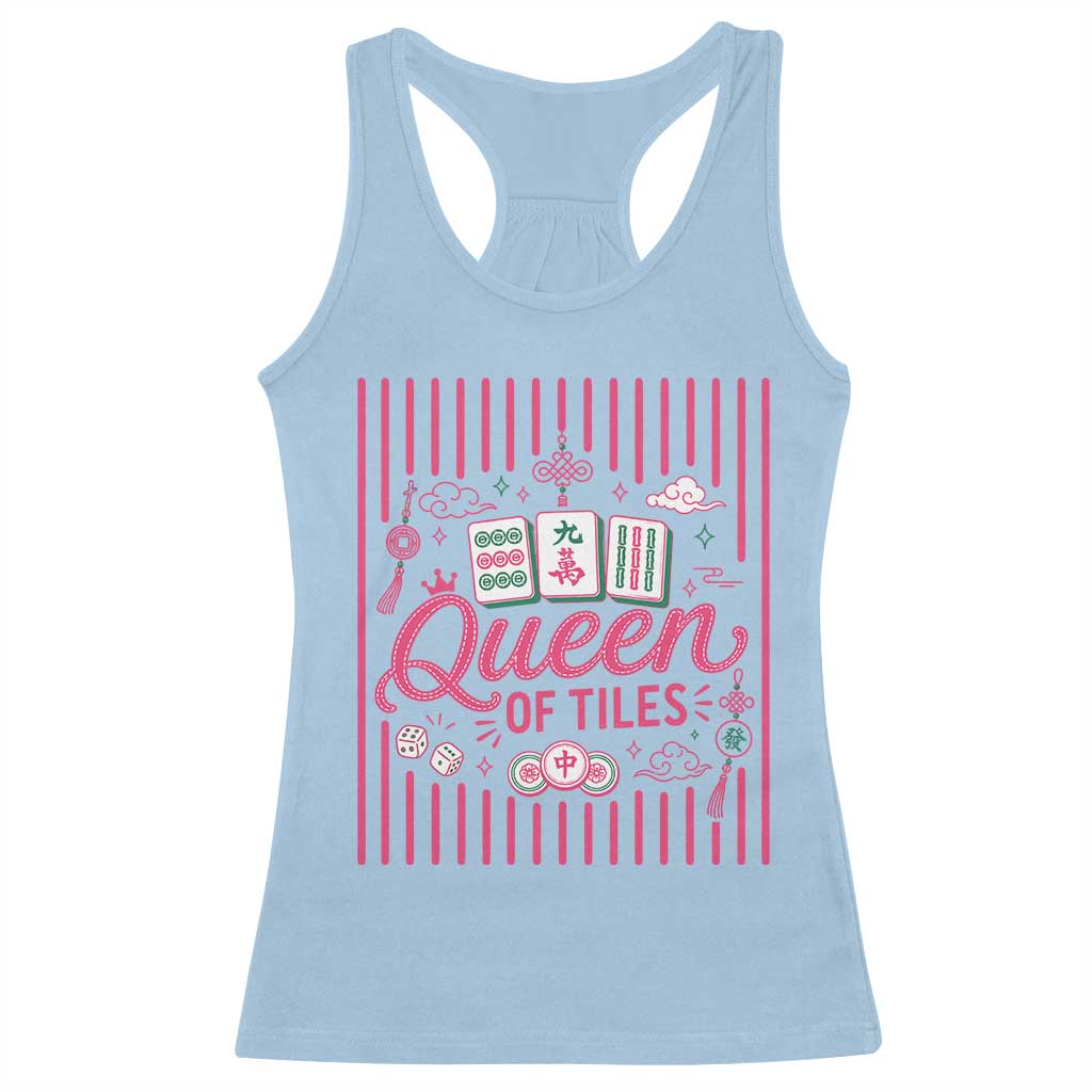 Queen Of Tiles Pink Mahjong Lover Game Night Graphic Racerback Tank Top