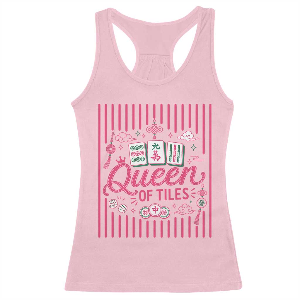 Queen Of Tiles Pink Mahjong Lover Game Night Graphic Racerback Tank Top