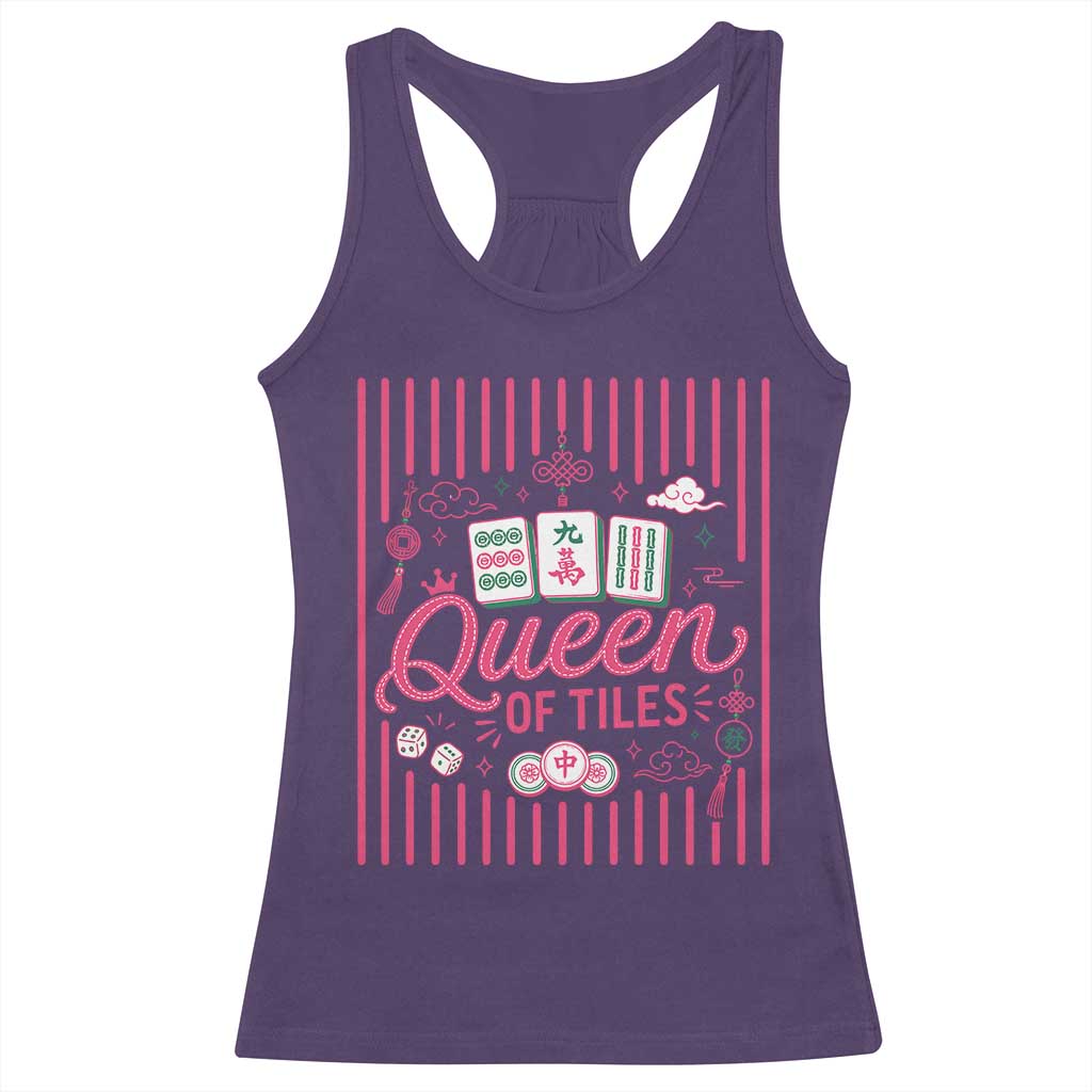 Queen Of Tiles Pink Mahjong Lover Game Night Graphic Racerback Tank Top