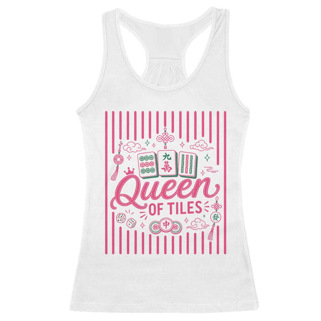 Queen Of Tiles Pink Mahjong Lover Game Night Graphic Racerback Tank Top TS10 White Print Your Wear