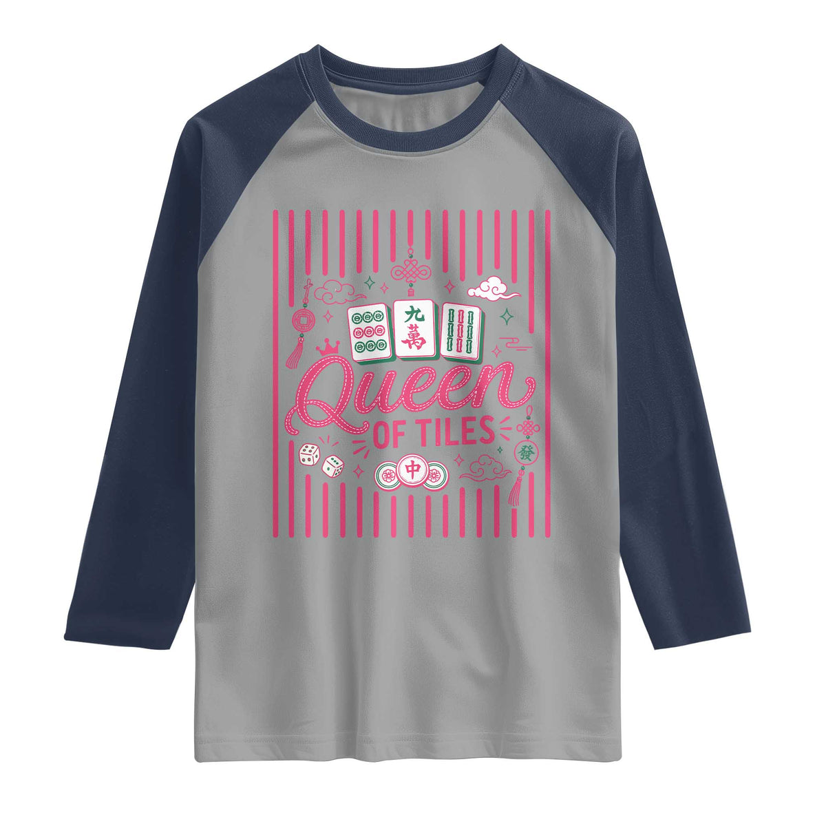 Queen Of Tiles Pink Mahjong Lover Game Night Graphic Raglan Shirt