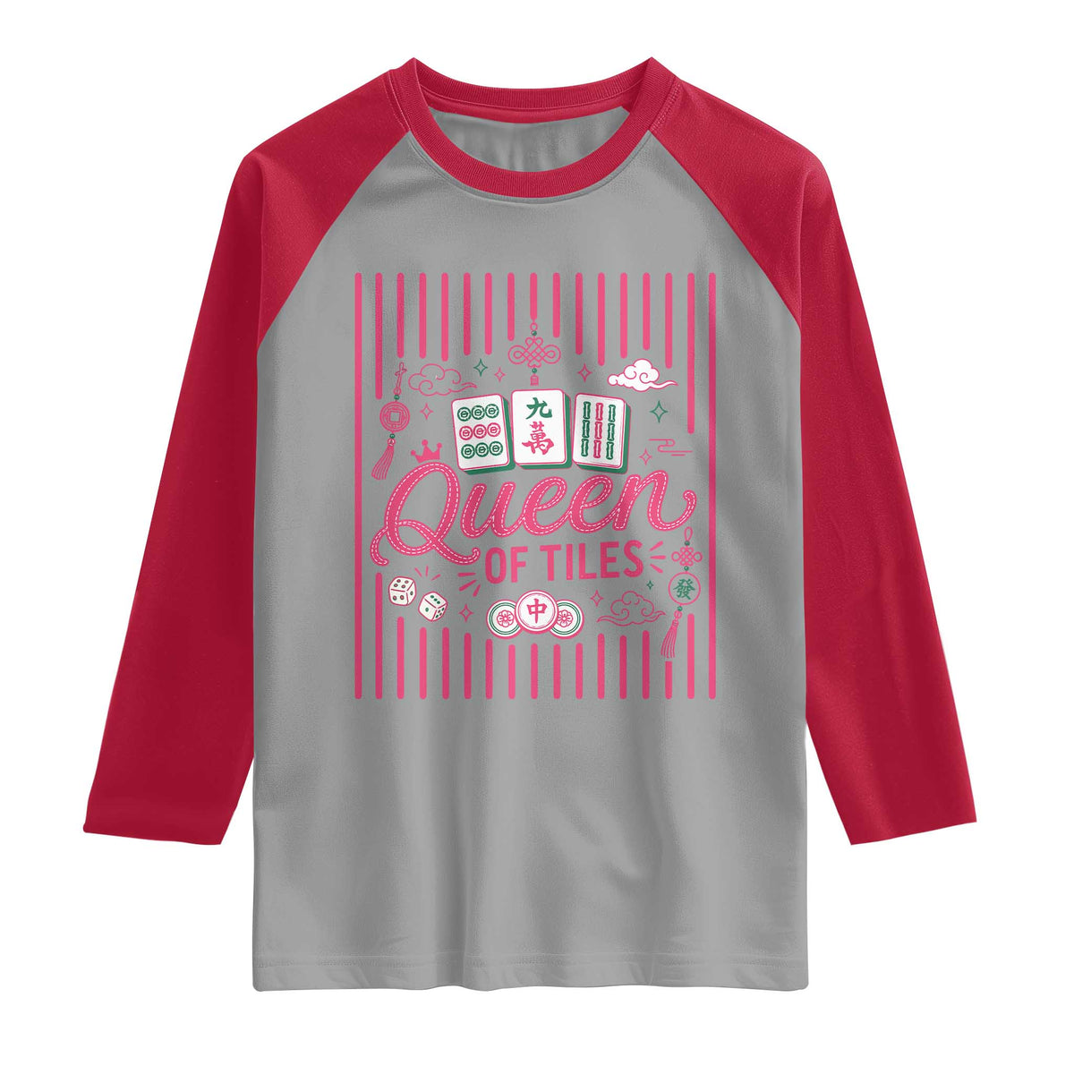Queen Of Tiles Pink Mahjong Lover Game Night Graphic Raglan Shirt