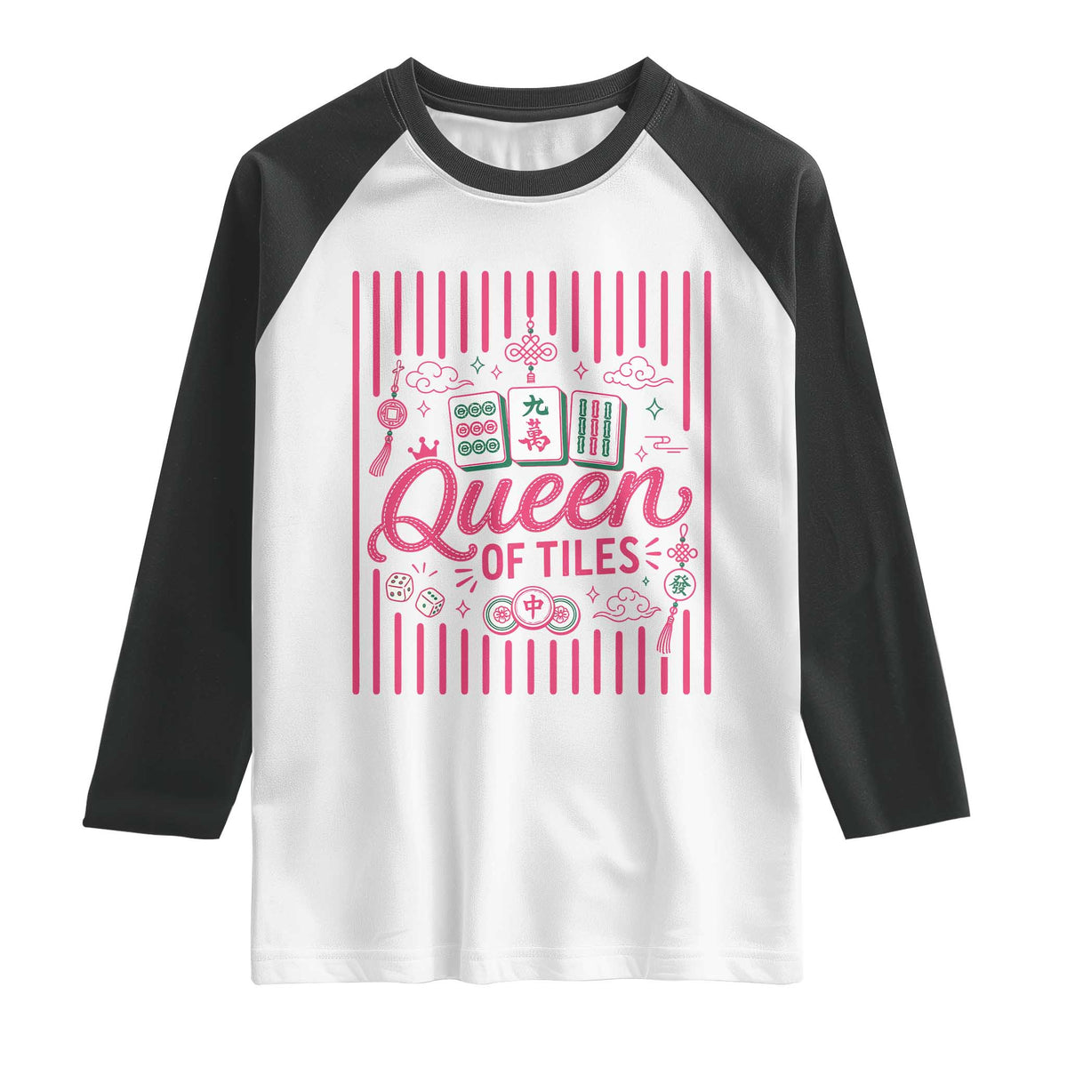 Queen Of Tiles Pink Mahjong Lover Game Night Graphic Raglan Shirt