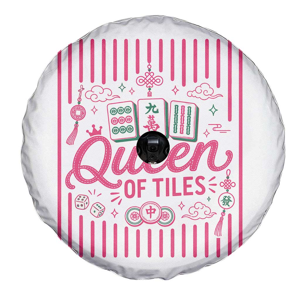 Queen Of Tiles Pink Mahjong Lover Game Night Graphic Spare Tire Cover TS10 Print Your Wear