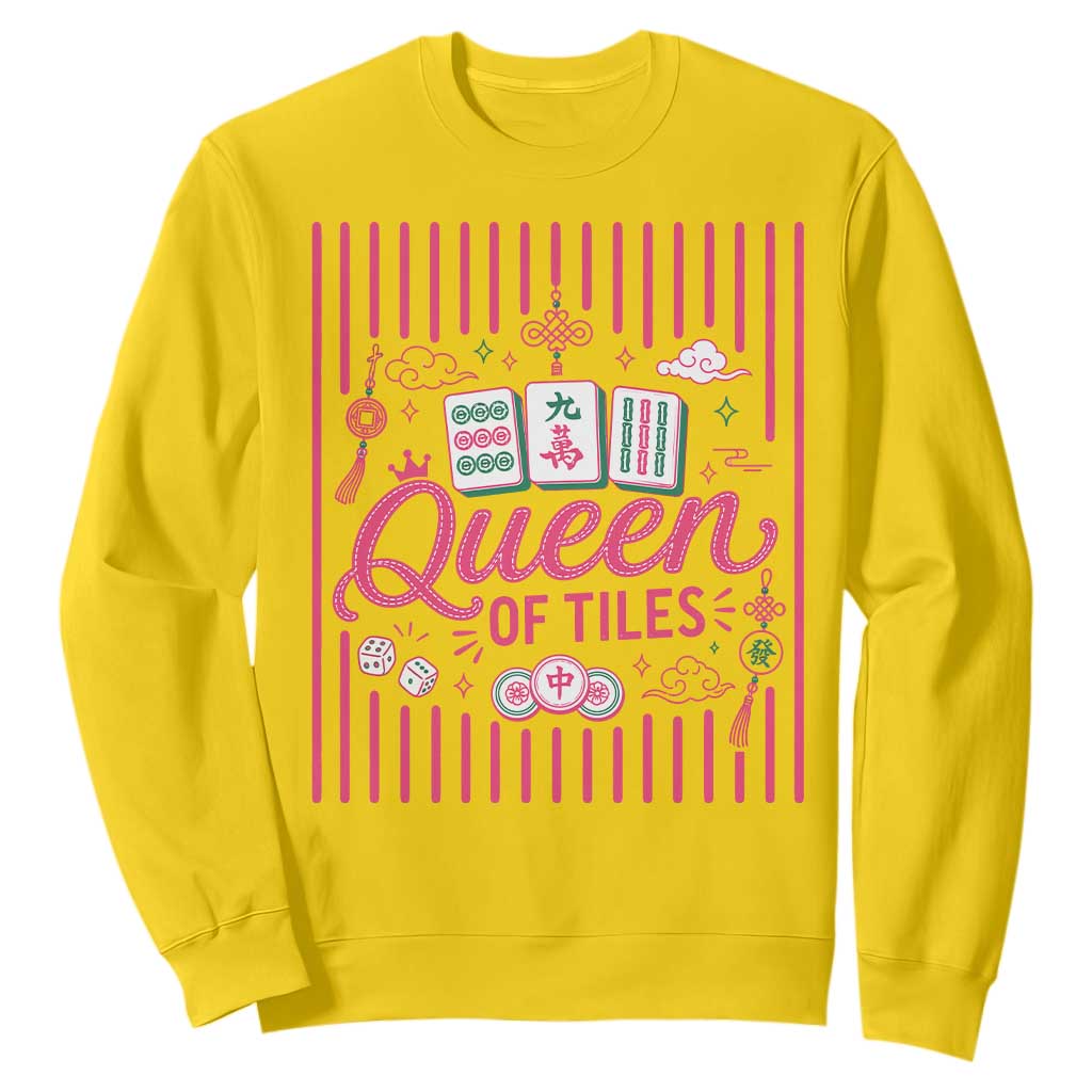 Queen Of Tiles Pink Mahjong Lover Game Night Graphic Sweatshirt