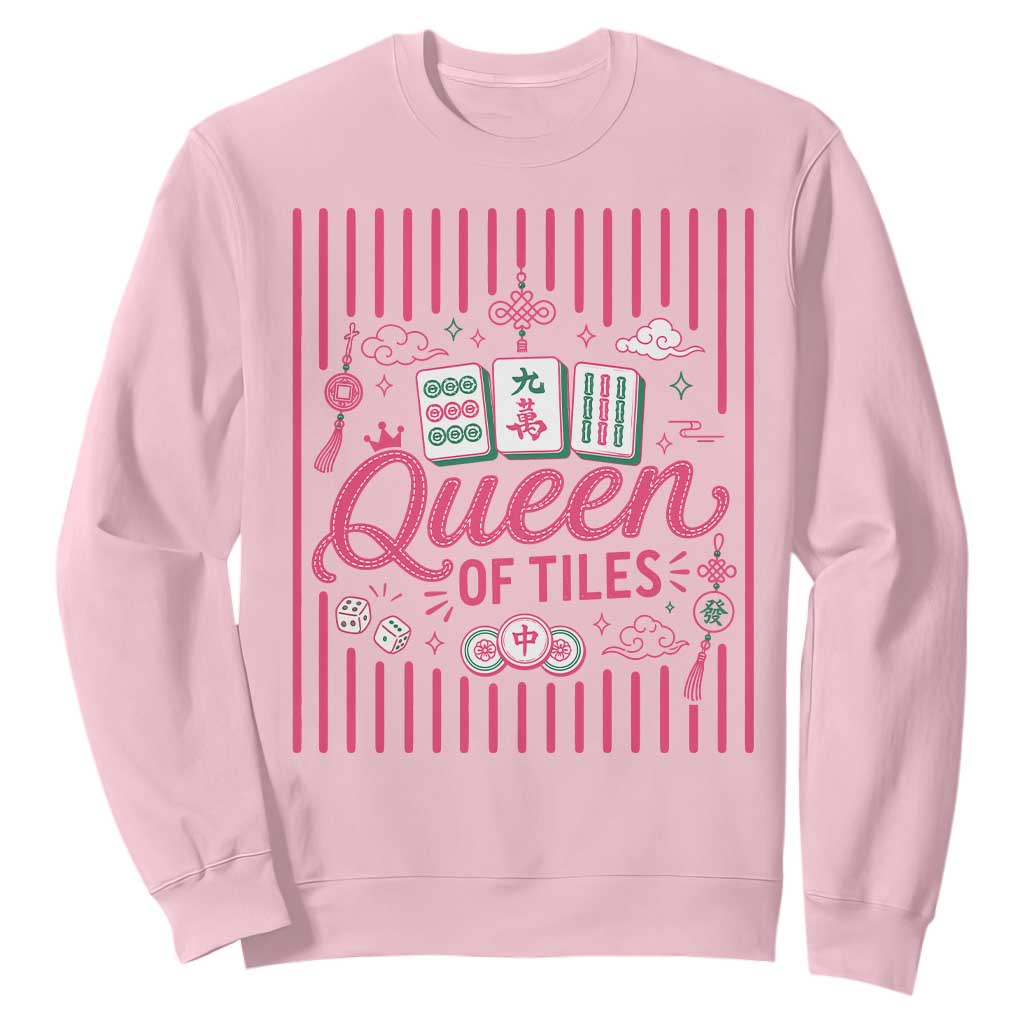 Queen Of Tiles Pink Mahjong Lover Game Night Graphic Sweatshirt