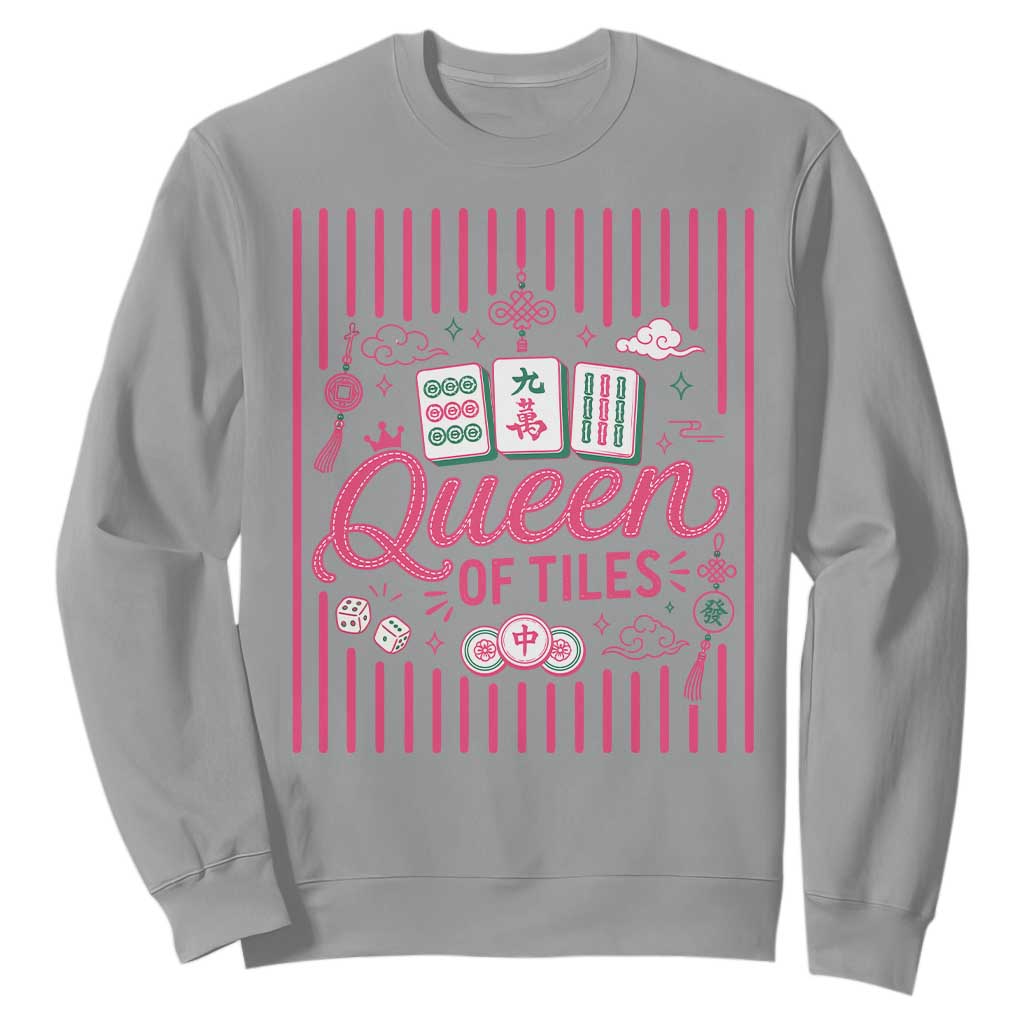 Queen Of Tiles Pink Mahjong Lover Game Night Graphic Sweatshirt