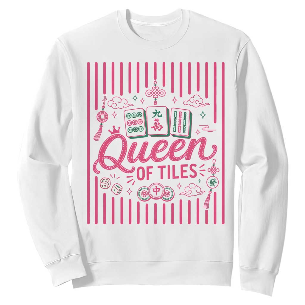 Queen Of Tiles Pink Mahjong Lover Game Night Graphic Sweatshirt