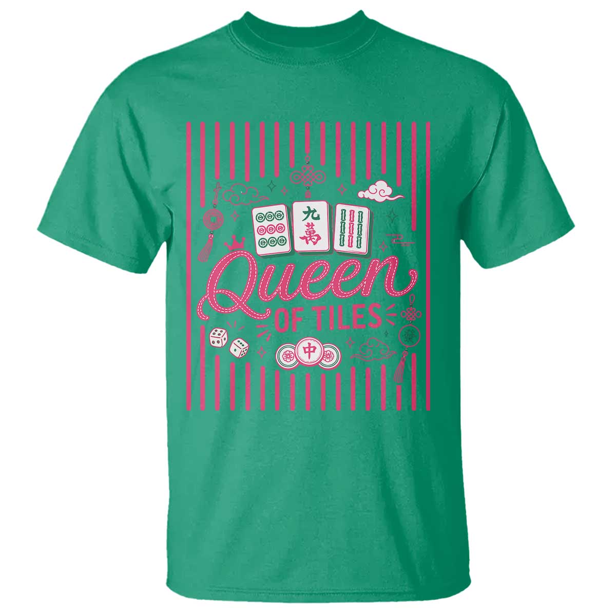 Queen Of Tiles Pink Mahjong Lover Game Night Graphic T Shirt