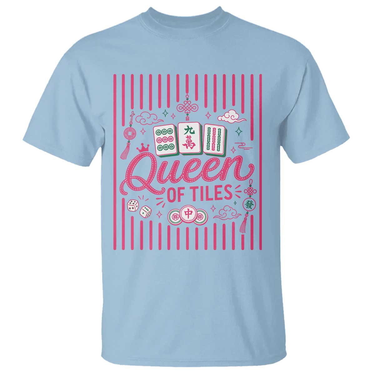 Queen Of Tiles Pink Mahjong Lover Game Night Graphic T Shirt
